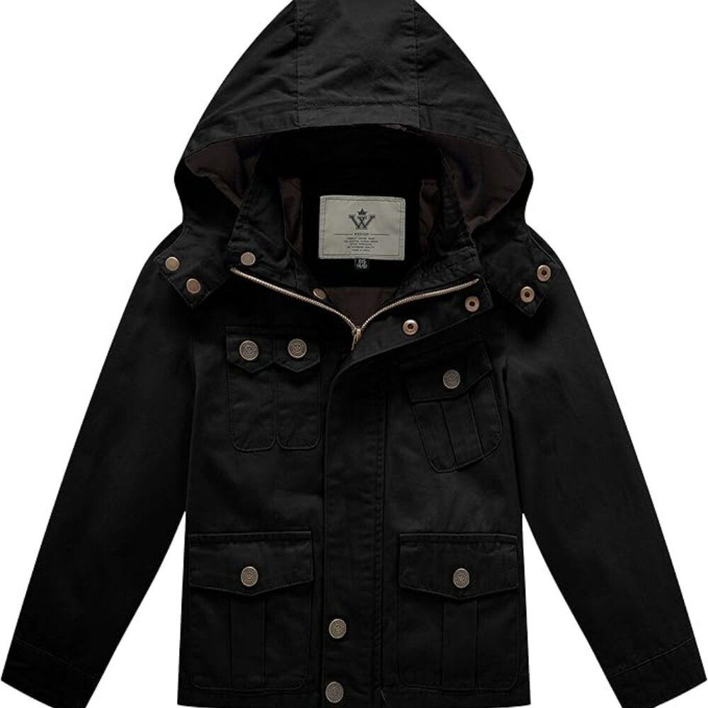 WenVen Boy's Lightweight Casual coat black with hood size 8